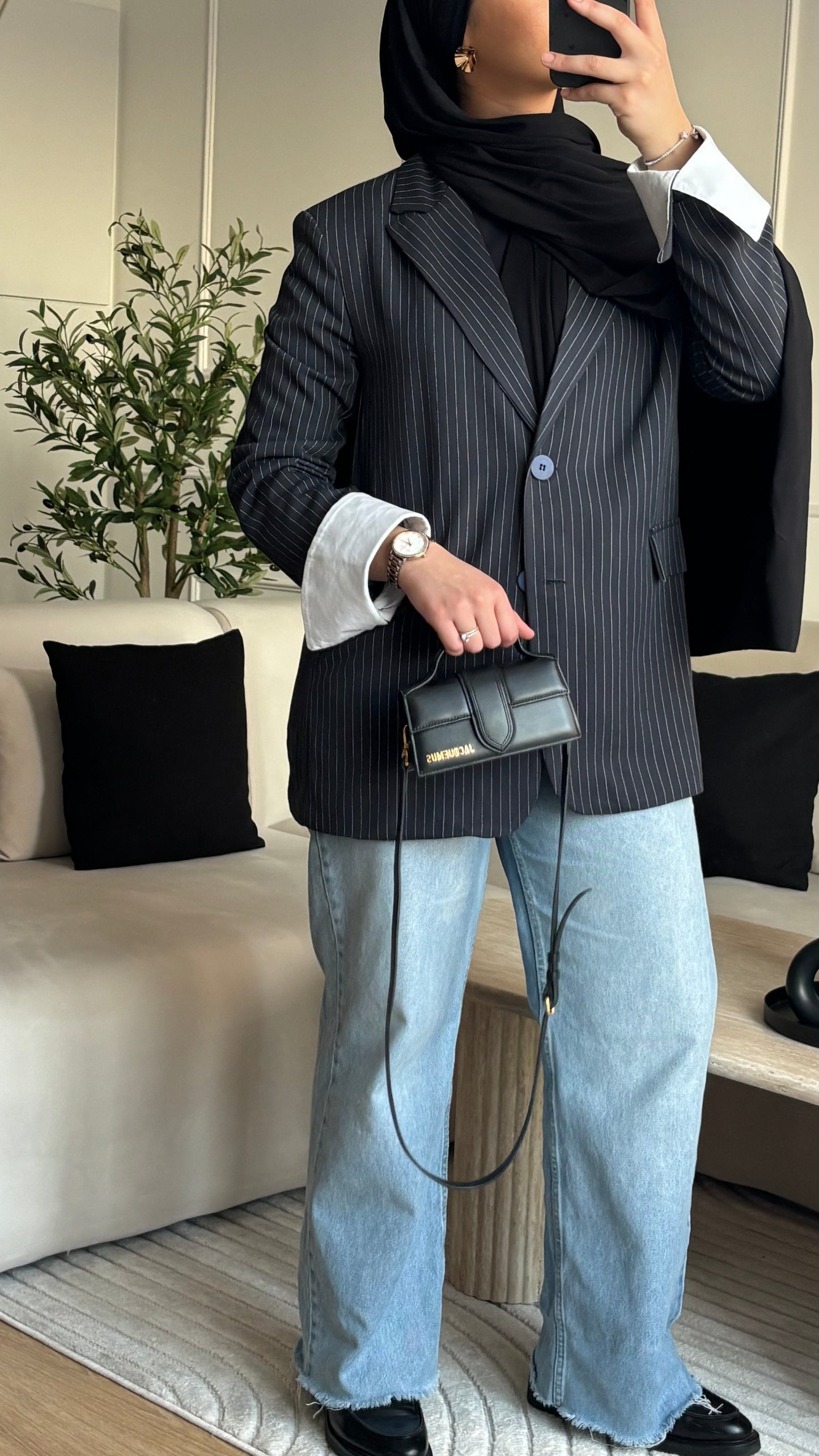Blazer à rayures / manches revers - Bleu