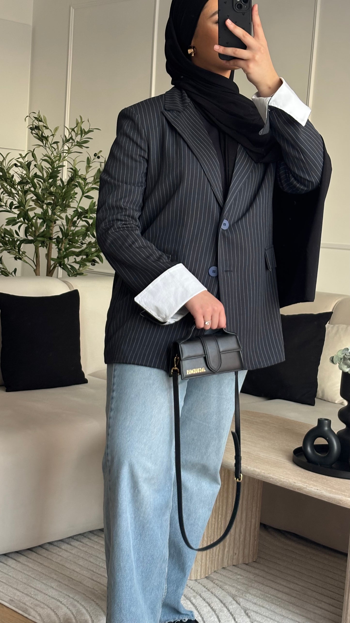 Blazer à rayures / manches revers - Bleu