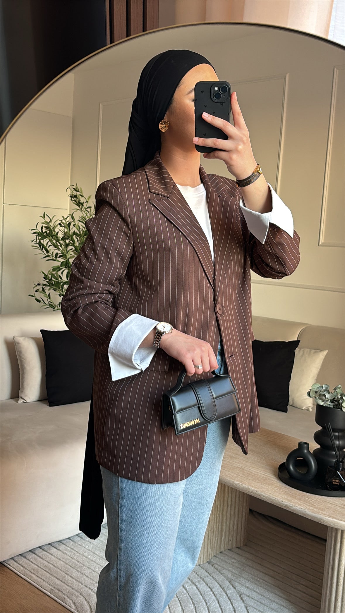 Blazer à rayures / manches revers - Marron