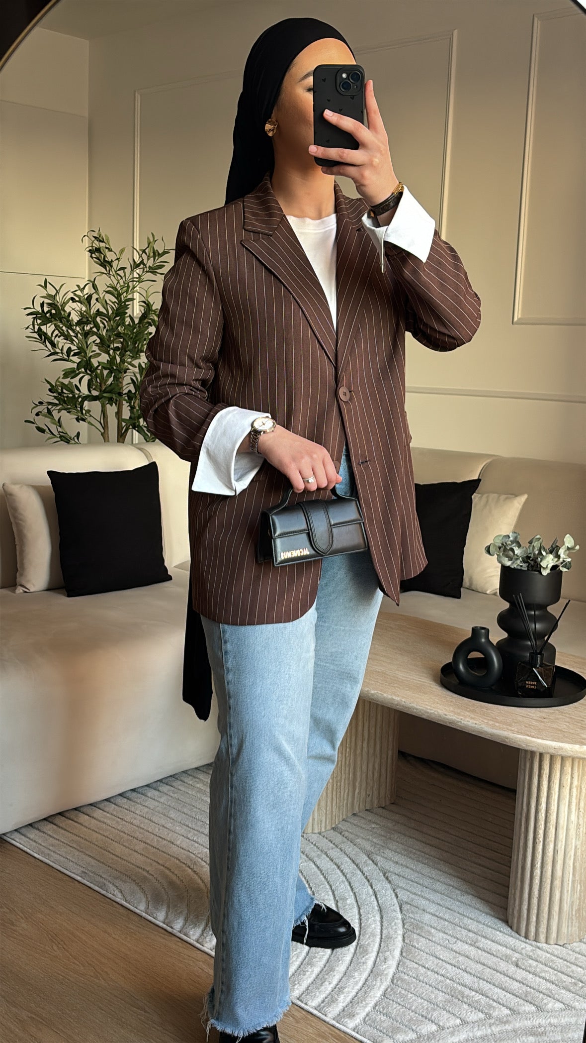 Blazer à rayures / manches revers - Marron