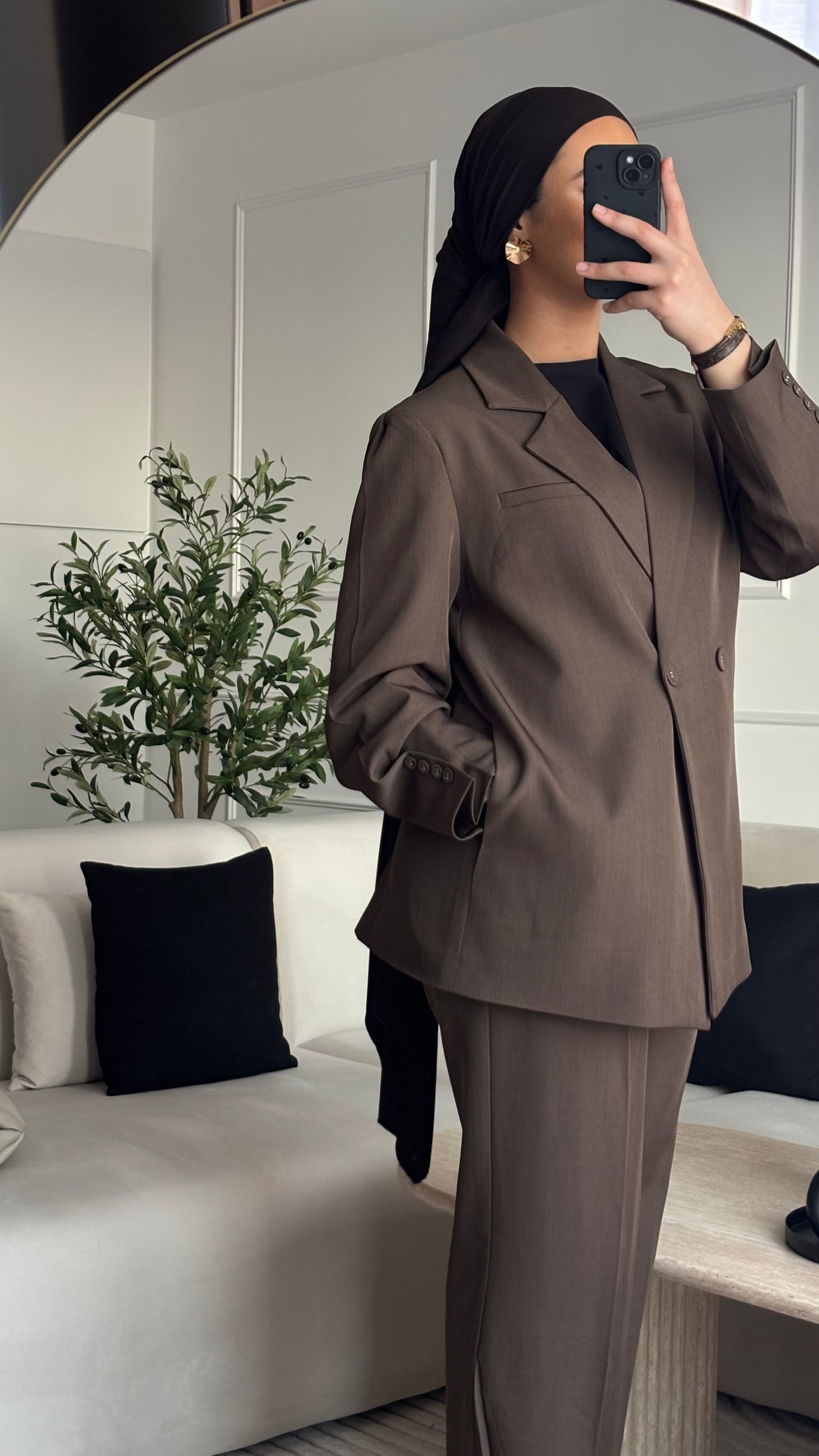 Blazer oversize à ceinture - Marron [qualité PREMIUM]