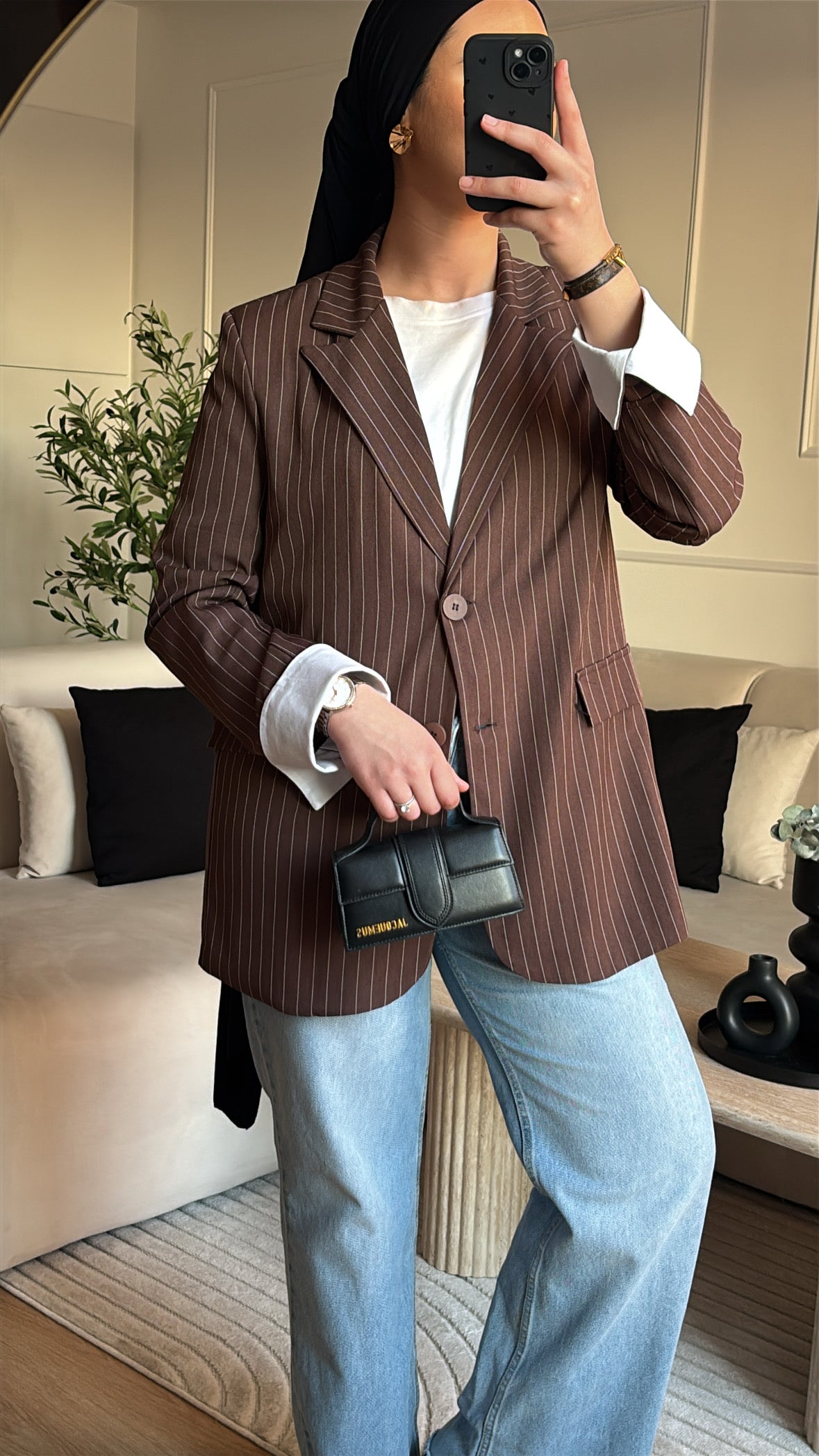 Blazer à rayures / manches revers - Marron