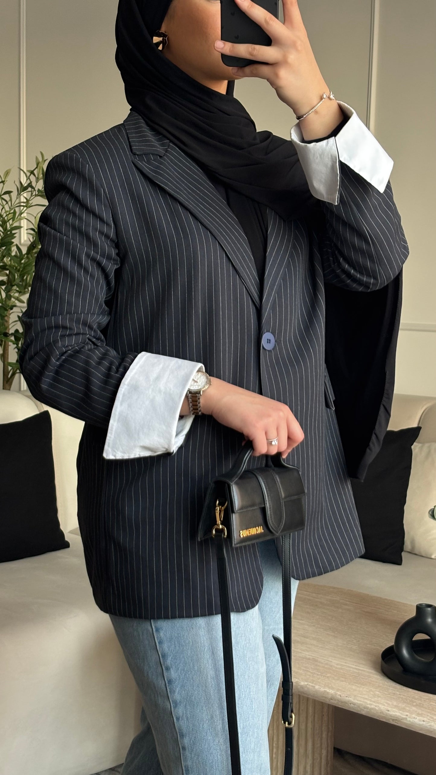 Blazer à rayures / manches revers - Bleu