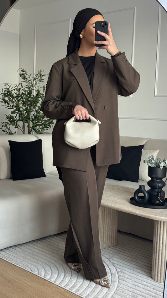 Blazer oversize à ceinture - Marron [qualité PREMIUM]